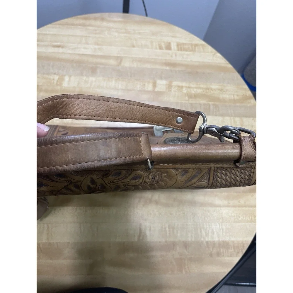 Vintage American West Tooled Leather Briefcase Messenger Laptop Bag Brown USA